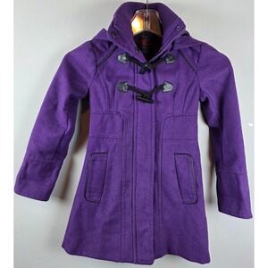 Yoki Kids Purple Duffle Coat Hooded Toggle Closure‎ Wool Blend Lined